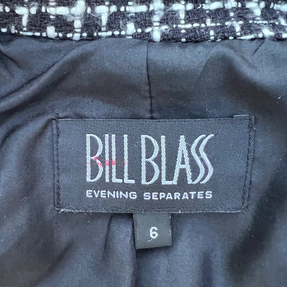 Vintage Bill Blass Jacket Women Fringe Black White Tweed Silk Cropped Sz 6 90's - Picture 17 of 17